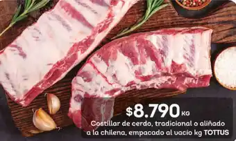 Tottus Costillar de Cerdo, Tradiciona o Aliñado a La Chilena, Empacado al Vacio oferta