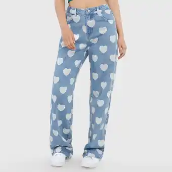 Corona Jeans wide leg printeado azul medio corazón - mujer oferta