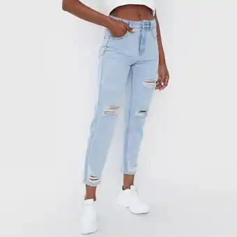 Corona Jeans mom roturas algodón reciclado azul claro - mujer oferta