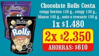 Unimarc Chocolate Rolls Costa 2 x 120g/130g/140g/150g oferta