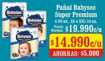 Unimarc Pañal Babysec Super Premium G-70 un., XG o XXG 54 un. oferta