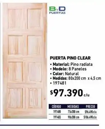 Construmart Puerta pino clear puerta pino clear • material: pino radiata oferta