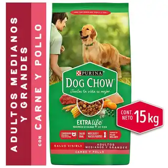 Unimarc Alimento perro adulto Dog Chow medianos y grandes carne y pollo 15 Kg oferta