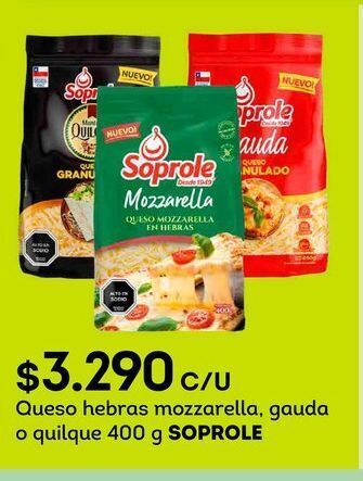 Tottus Queso hebras mozzarella, gauda o quilque 400 g soprole oferta