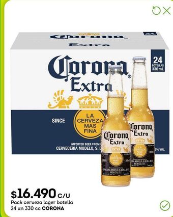 Tottus Pack cerveza lager botella 24 un 330 cc corona oferta