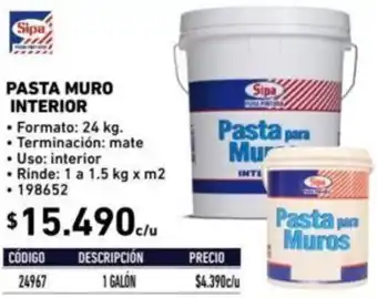 Construmart Pasta Muro Interior 1 a 1,5kg x m2 oferta