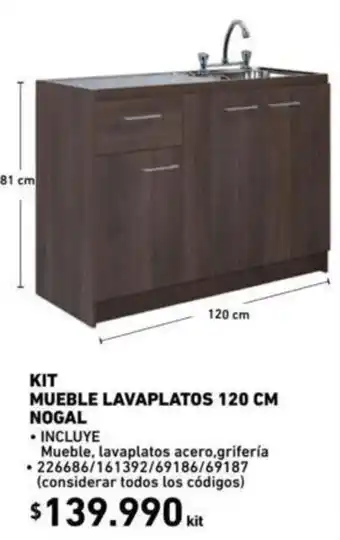 Construmart Kit Mueble Lavaplatos 120cm Nogal oferta