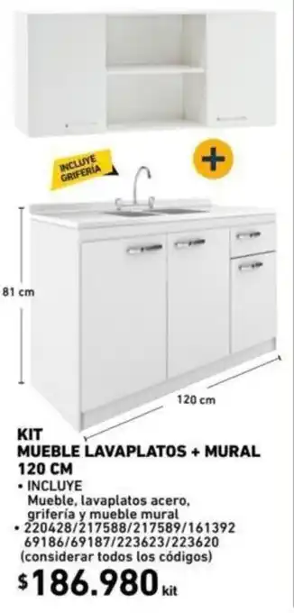 Construmart Kit Muebles Lavaplatos + Mural 120cm oferta