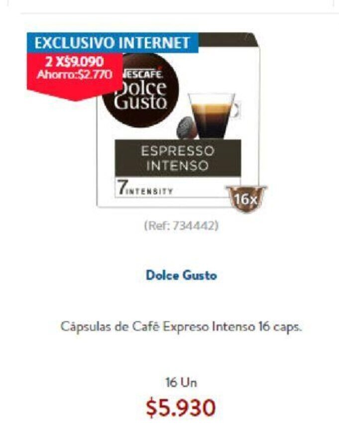 Dolce Capsulas de Cafe Expreso Intenso 16 Caps 16 Un oferta en Lider