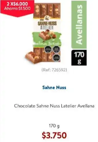 Lider Sahne Nuss Chocolate Sahne Nuss Latelier Avellana 170g oferta