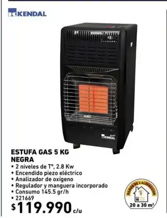 Construmart Kendal Estufa Gas 5 kg Negra oferta