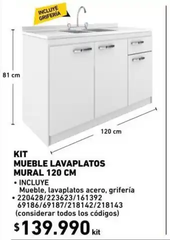 Construmart Kit Mueble Lavaplatos Mural 120 cm oferta