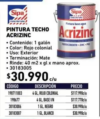 Construmart Sipa Pintura Techo Acrizinc oferta