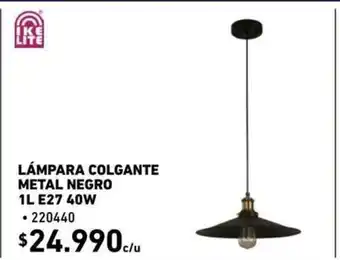 Construmart IKE LITE Lampara Colgante Metal Negro 1L E27 40W - 220440 oferta