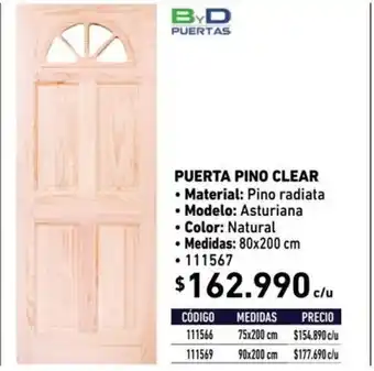 Construmart ByD Puertas - Puerta Pino Clear - 111567 oferta