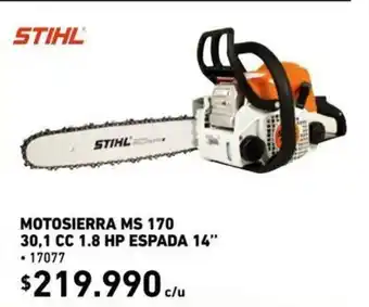 Construmart STIHL - Motosierra MS 170 30.1 CC 1.8 HP ESPADA 14" - 17077 oferta