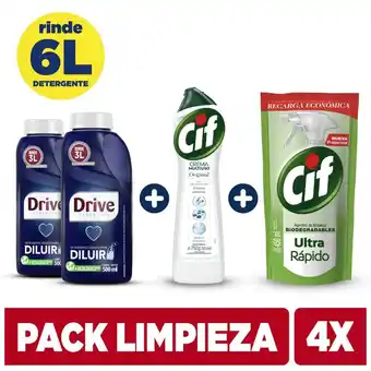 Unimarc Pack detergente líquido Drive para diluir 2 un de 500 ml + Cif doypack 450 ml + Cif crema 750 g oferta