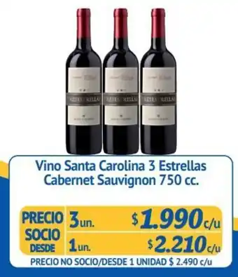 Alvi Vino Santa Carolina 3 Estrellas Cabernet Sauvignon 750 cc oferta