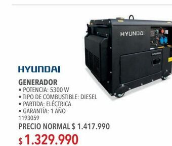 Easy Generador a diesel eléctrico 5300w 12 lt 78dhy6000se hyundai oferta