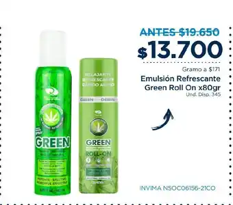 FarmaTodo Emulsion Refrescante Green Roll On x 80gr oferta