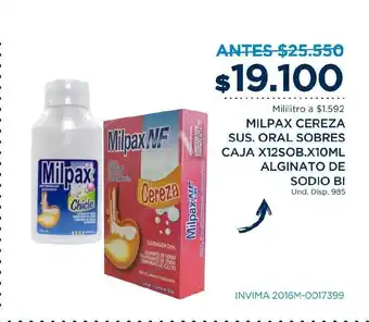 FarmaTodo Milpax Cereza Sus. Oral Sobres Caja x12SOBx 10ml Alginato de Sodio BI oferta