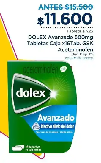 FarmaTodo DOLEX Avanzado 500mg Tabletas Caja x 16Tab. GSK Acetaminofen oferta