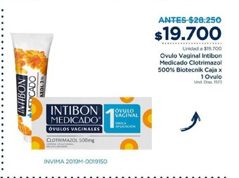 FarmaTodo Ovulo Vaginal Intibon Medicado Clotrimazol 500% Biotecnik Caja x 1 Ovulo oferta