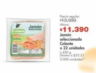 Metro Jamón seleccionado colanta x 22 unidades x 450 g oferta