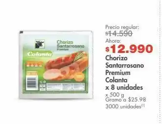 Metro Chorizo santarrosano premium colanta x 8 unidades x 500 g oferta