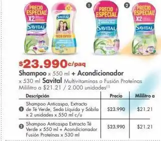 Metro Shampoo x 550 ml + acondicionador x 530 ml savital multivitaminas o fusión proteí oferta