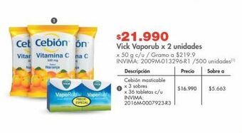 Metro Vick vaporub x 2 unidades x 50 g c/u oferta