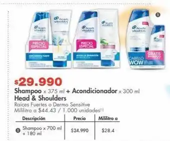 Metro Shampoo x 375 ml + acondicionador x 300 ml head & shoulders raíces fuertes o dermo sensitive oferta