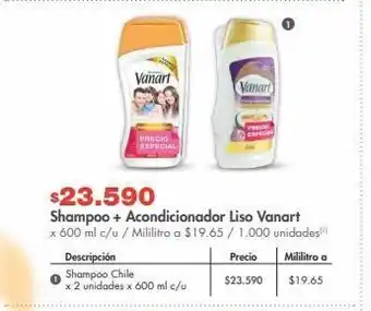 Metro Shampoo + acondicionador liso vanart x 600 ml c/u / oferta