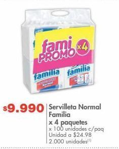 Metro Servilleta normal familia x 4 paquetes x 100 unidades c/paq oferta