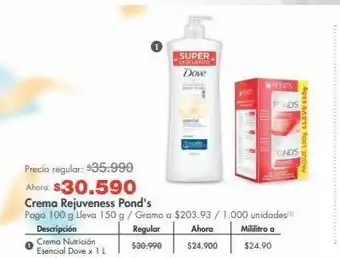 Metro Crema rejuveness pond's paga 100 g lleva 150 g oferta