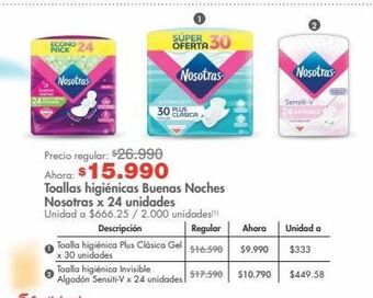 Metro Toallas higiénicas buenas noches nosotras x 24 unidades oferta