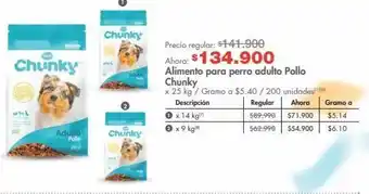 Metro Alimento para perro adulto pollo chunky x 25 kg oferta