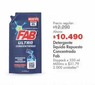 Metro Detergente líquido repuesto concentrado fab doypack x 330 ml oferta