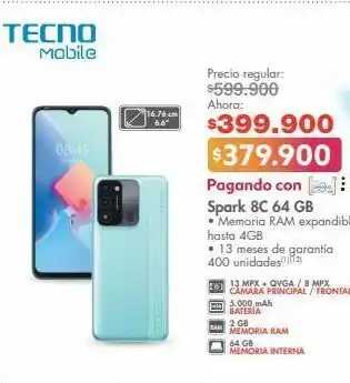 Metro Tecno spark 8c 64 gb • memoria ram expandible hasta 4gb oferta