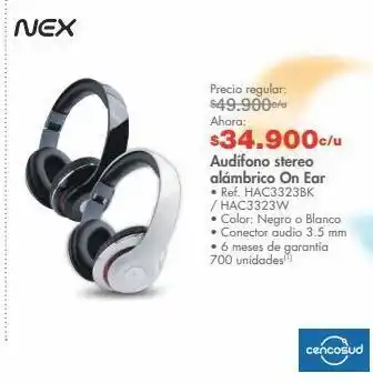 Metro Nex audífono stereo alámbrico on ear • ref. hac3323bk oferta