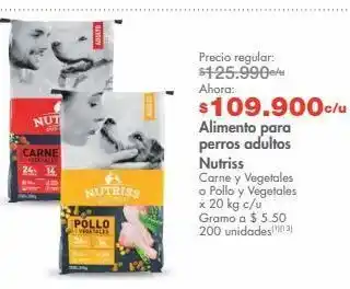 Metro Alimento para perros adultos nutriss carne y vegetales o pollo y vegetales x 20 kg c/u oferta