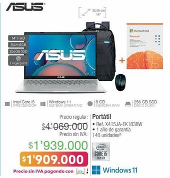 Jumbo Computador portátil asus oferta