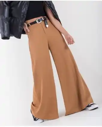 Naf Naf Pantalón para mujer café palazzo tiro alto con cintura elástica oferta