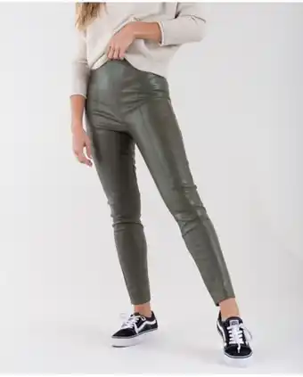 Naf Naf Pantalón para mujer verde legging tiro súper alto en polipiel oferta
