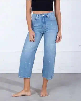 Naf Naf Jean para mujer tono claro straight cropped tiro súper alto con salpicaduras oferta