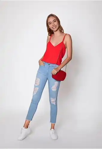 ELA Jean skinny hielo tiro alto con destroy oferta