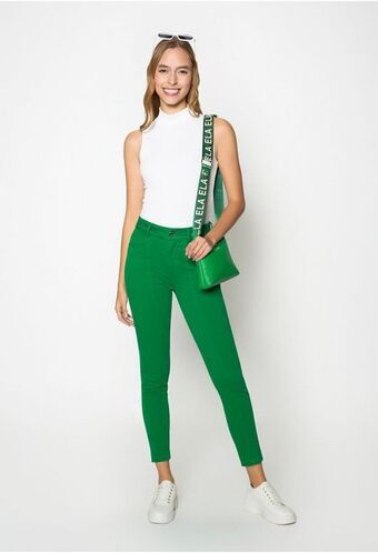 ELA Jean unicolor skinny tiro alto con abert oferta