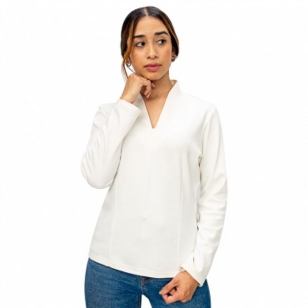 Los Vestidos Blusa blanca cuello v alto oferta