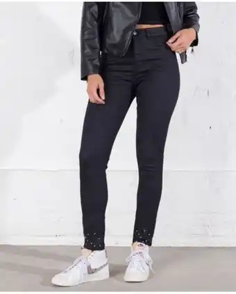 Naf Naf Jean para mujer azul oscuro skinny tiro súper alto encerado con adornos metálicos oferta