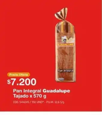 Pan Integral Guadalupe Tajado x 570g
